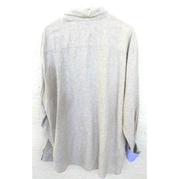 AGE OF WISDOM XXL LS Button Front Shirt Beige Blue Flip Cuff cotton linen blend - Picture 4 of 6